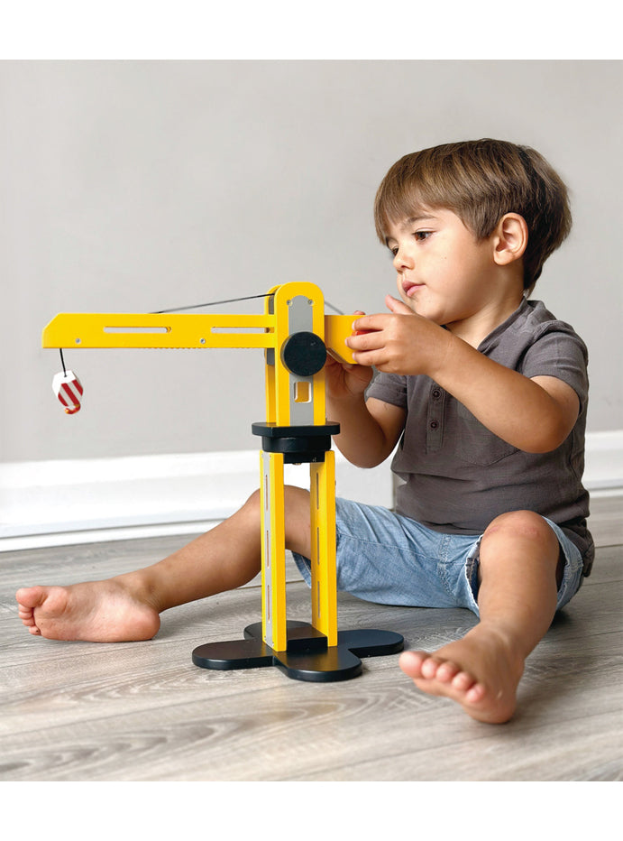 Big Wooden Yellow Crane Toy - Lifestyle Image 1