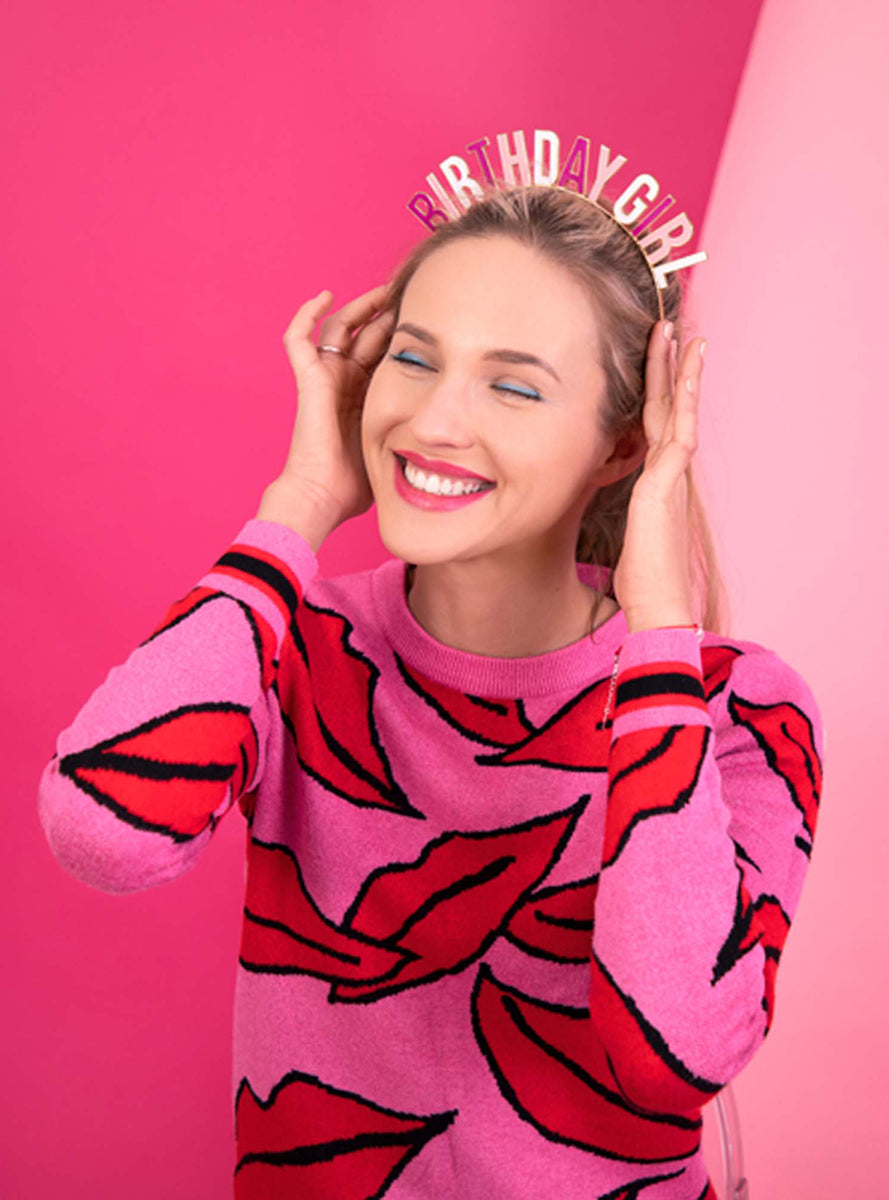 Birthday Girl Pink And White Party Headband — Lifestyle Image 1