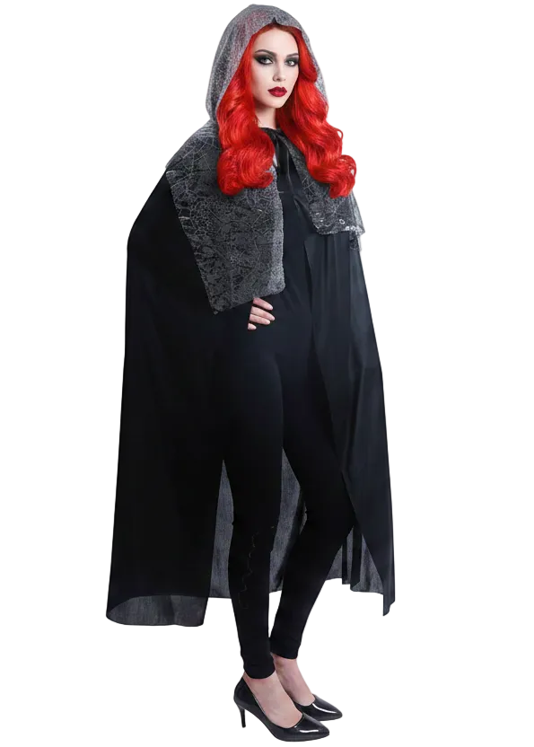Shiny Spiderweb Witch Women's Halloween Costume Cape - Main Image