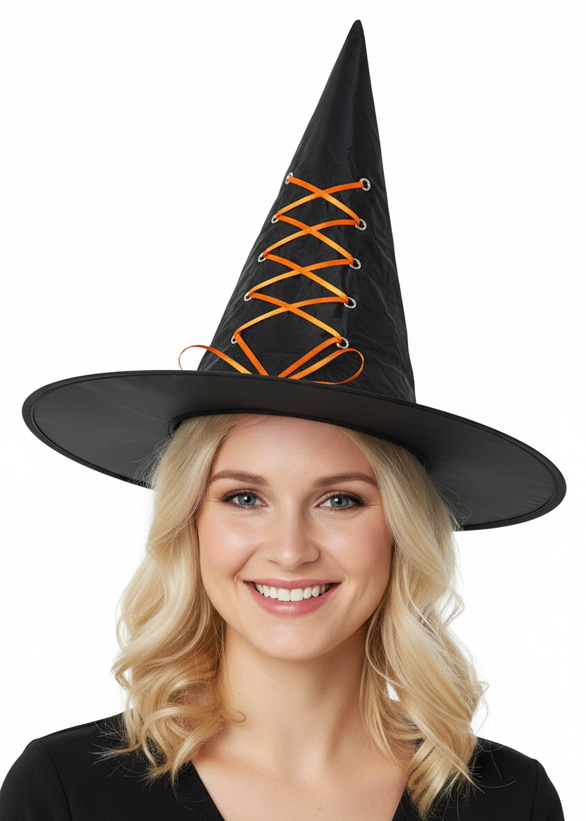 Black and Orange Budget Halloween Witch Costume Hat Accessory - Main Image