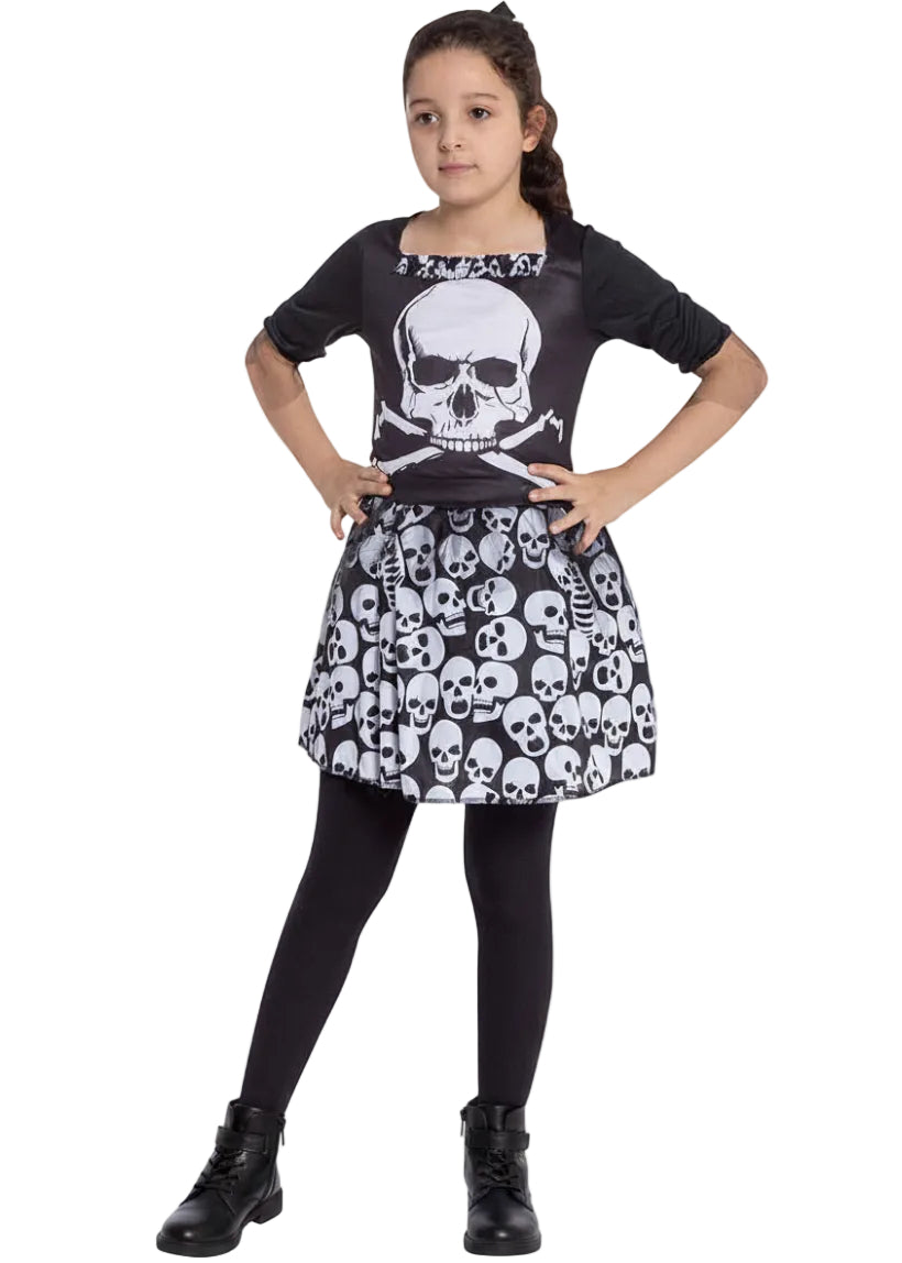 Image of Skully Black and White Girls Halloween Costume - Alternate Image