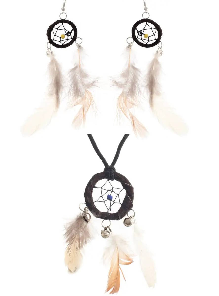 Image of Dream Catcher Black Feather Necklace and Earrings Set - main image