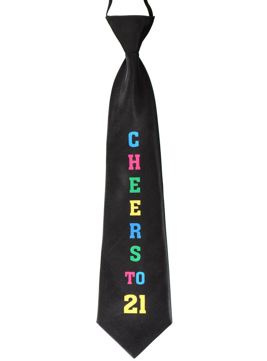 Image of Rainbow Cheers to 21 Black Satin Costume Neck Tie