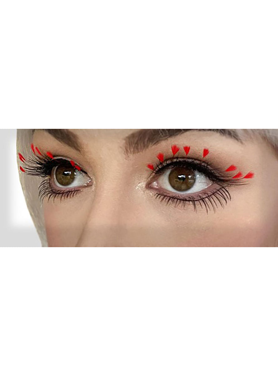 Black Stick On Eyelashes With Red Feathers
