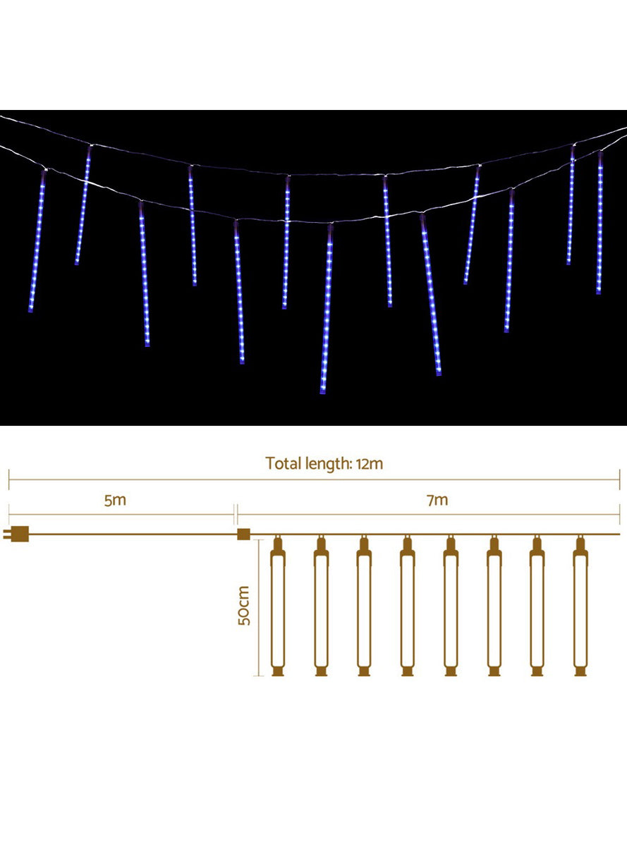 Blue 7 Metre Falling Meteor Icicle Christmas Lights - Dimensions Image 1