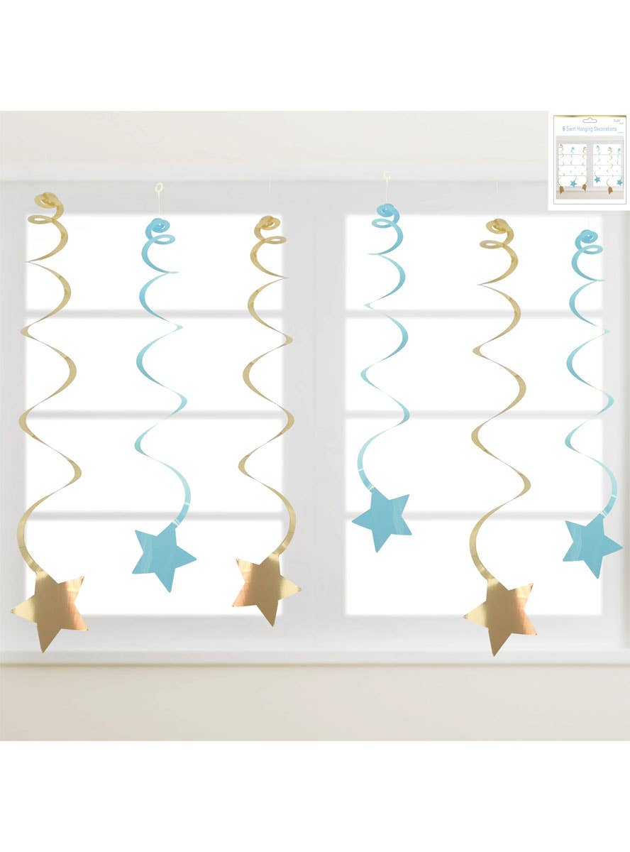Image of Blue and Gold Star Swirls Hanging Decoration