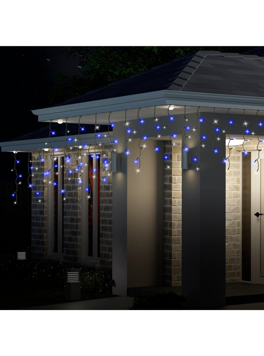 Blue And White 300 Bulb Icicle Flashing String Lights - Main Image