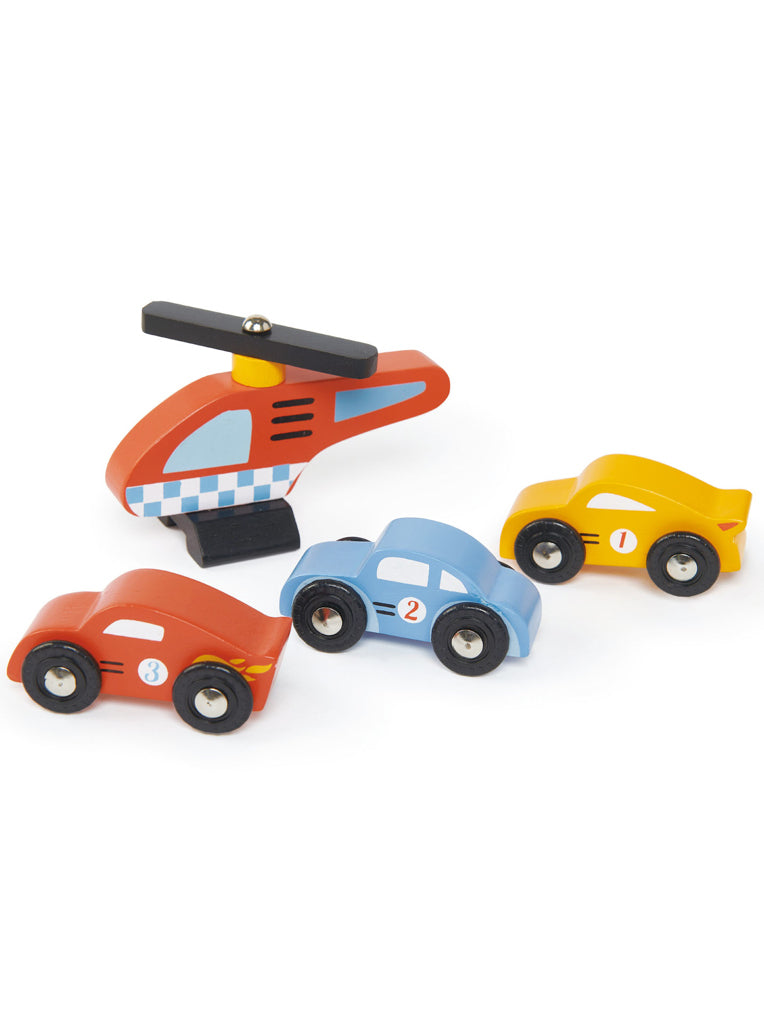 Blue Bird Service Station Childrens Wooden Toy Cars Set - Cars Image