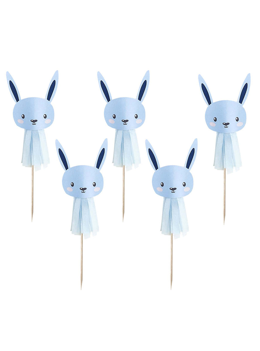 Blue Bunny 6 Pack 6cm Cupcake Picks - Main Image