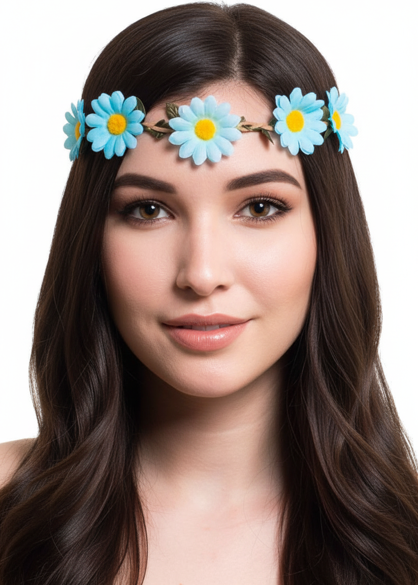 Blue Daisy Chain Music Festival Flower Headband Costume Accessory - Main Image