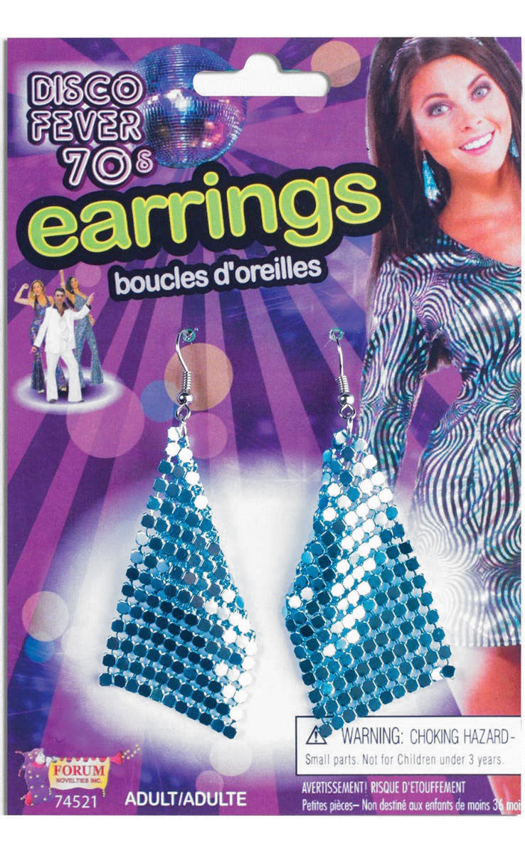 Blue Glo-Mesh Drop 1970s Disco Fever Costume Earrings