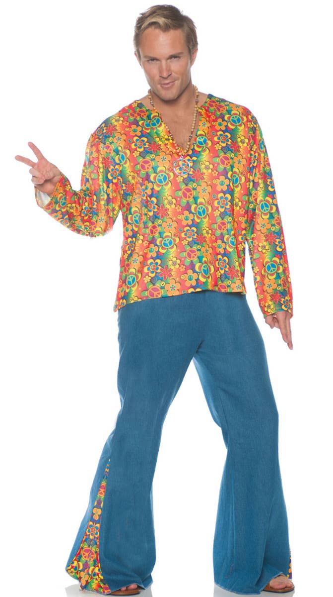 Men's Boogie Down Rainbow Flower Power Hippie Costume - Main Image