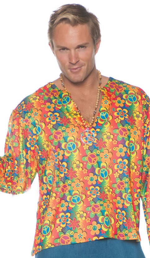 Men's Boogie Down Rainbow Flower Power Hippie Costume - Zoom Image