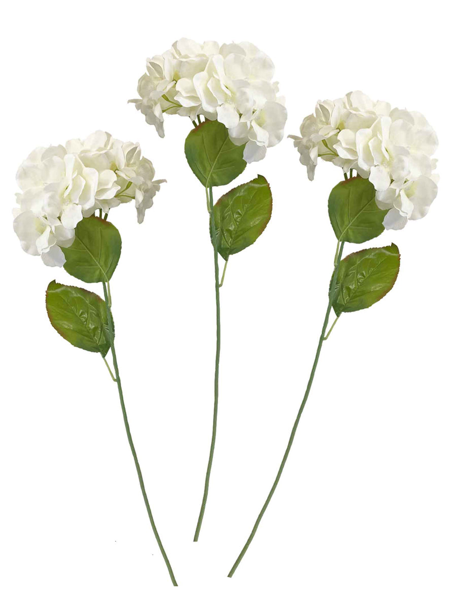 Botanical Wedding 3 Pack White Faux Hydrangea Flowers - Main Image