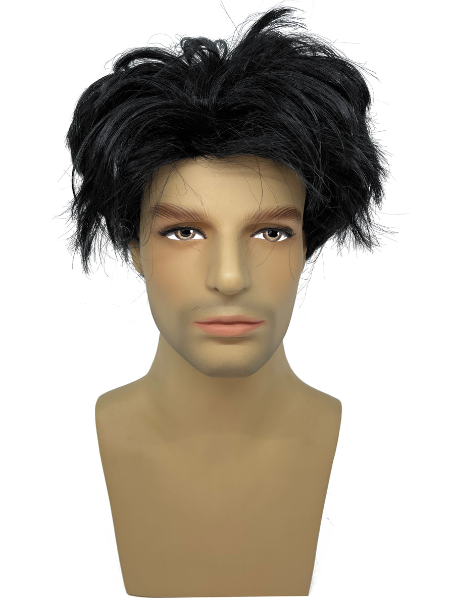 Mens Short Black Boy Band Costume Wig - Front Image