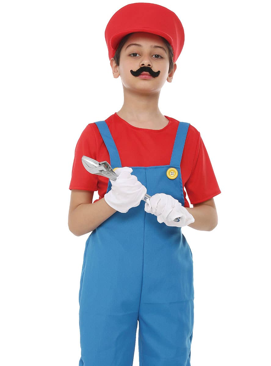 Red Plumber Boy's Mario Inspired Costume - Close Image