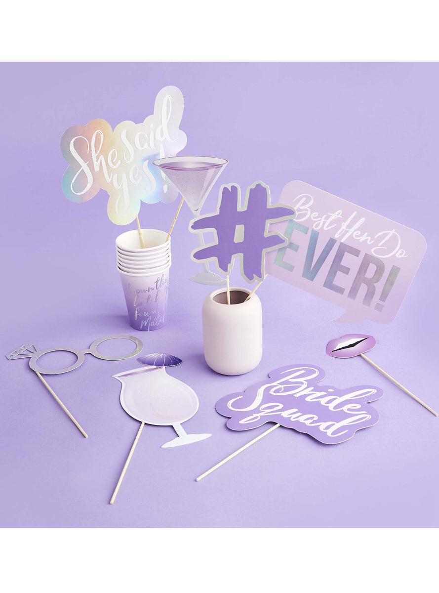 Bride Squad 10 Piece Purple And Silver Hens Night Photo Props — Lifestyle Image