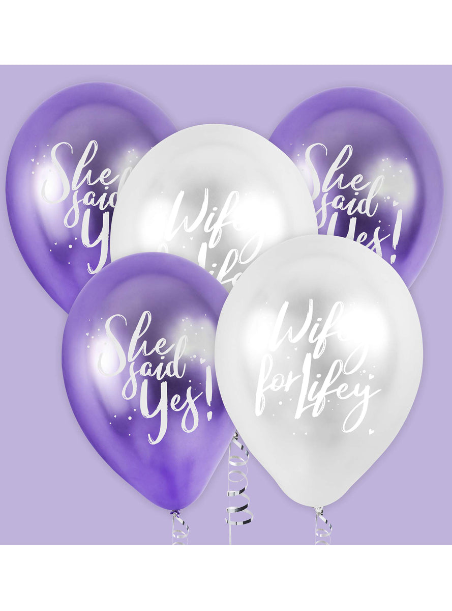 Bride Squad 5 Pack Purple And Silver Hens Night 30cm Latex Balloons — Lifestyle Image 2