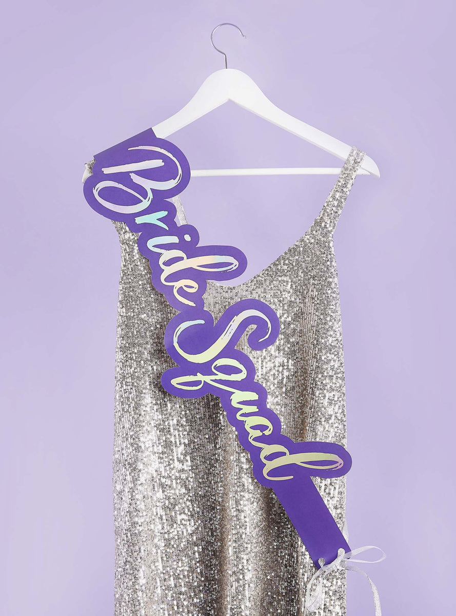 Bride Squad Purple Hens Night Paper Sash — Lifestyle Image 1