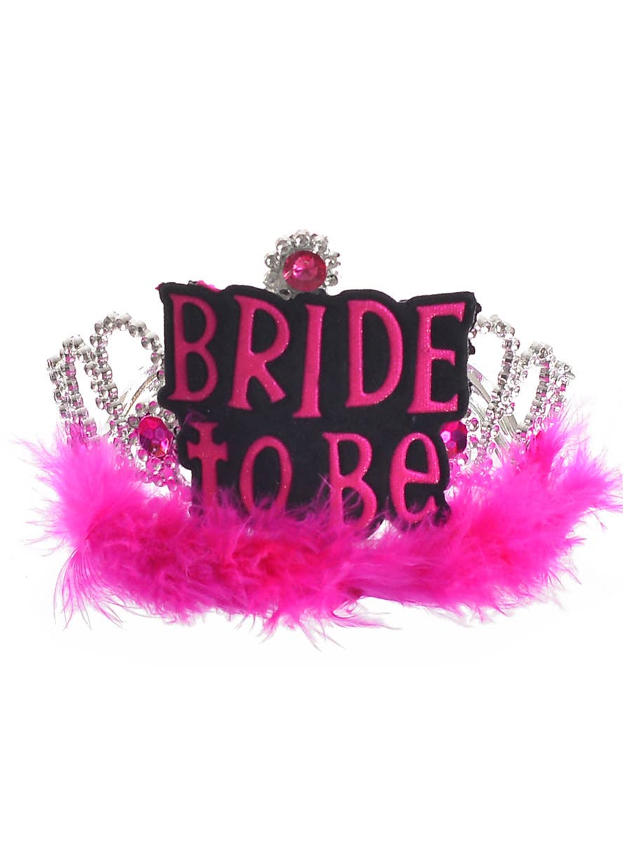 Image of Pretty Silver Bride to Be Hen's Party Tiara with Pink Feathers - alternative image