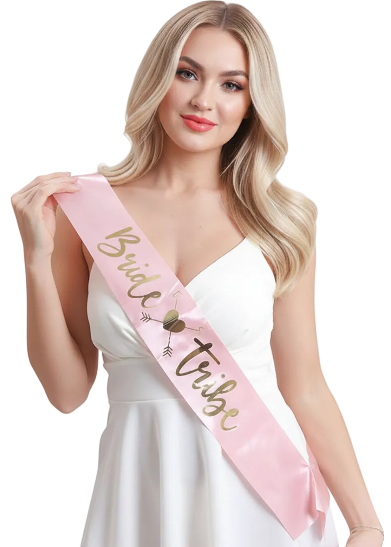 Bride Tribe Pink and Gold Hen's Party Sash - Main Image