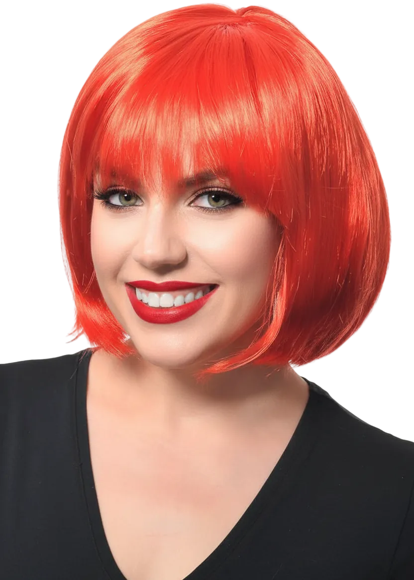 Short Women's Red Bob Costume Wig with Fringe - Main Image