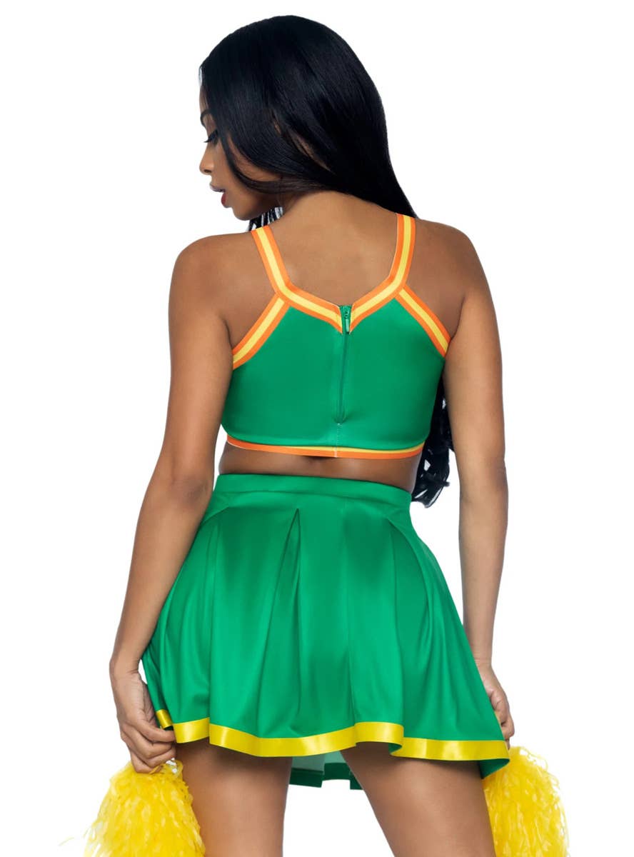 Image of Bring it Baddie Women's Sexy Green Cheerleader Costume - Close Back View