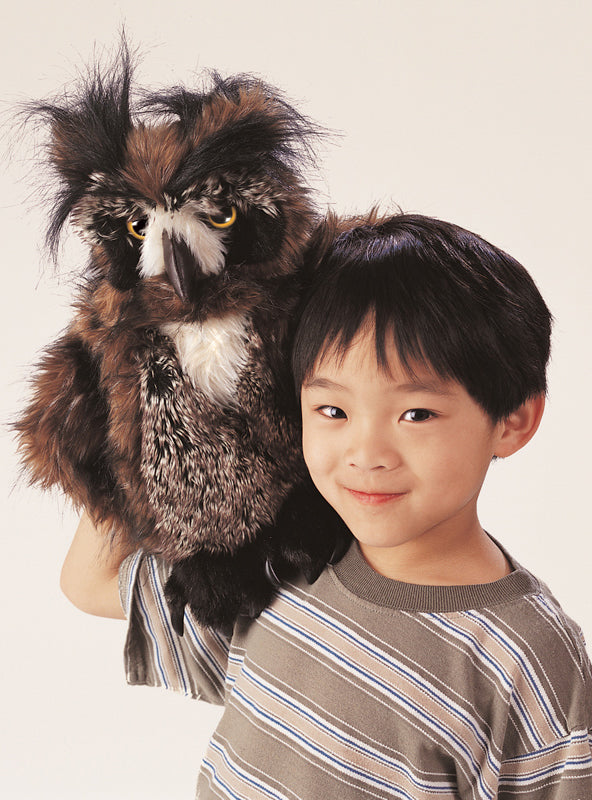 Brown Great Horned Owl Large Plush Puppet