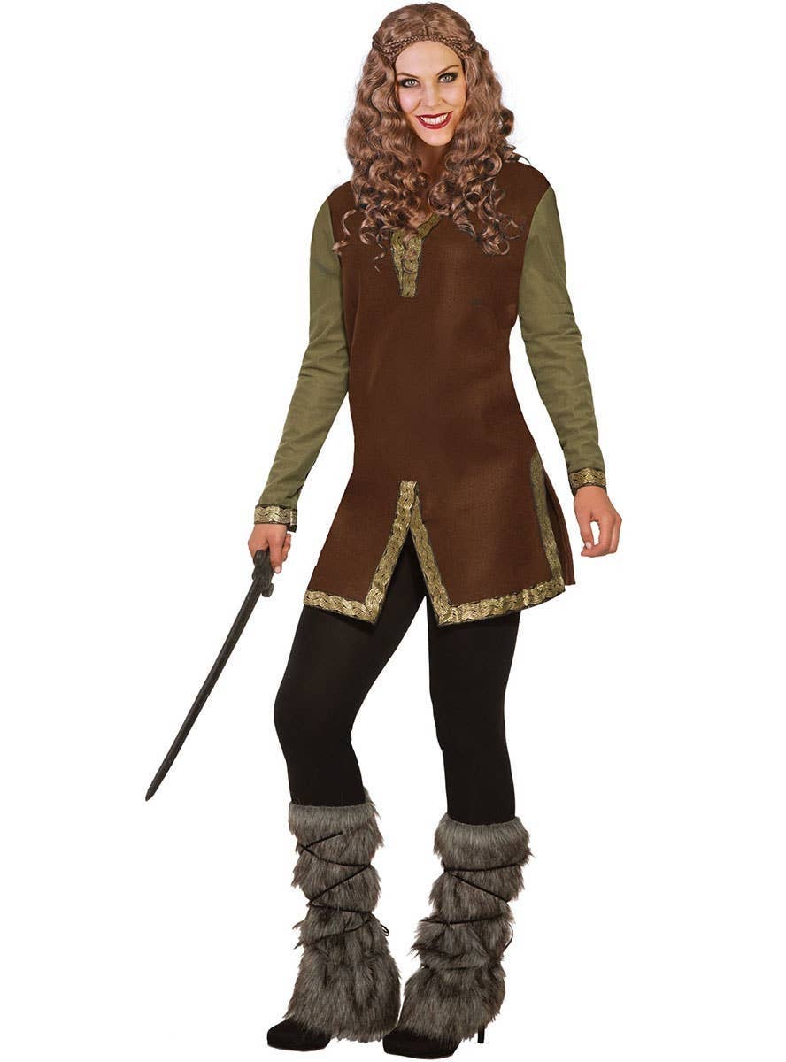 Image of Nordic Viking Warrior Plus Size Women's Tunic Costume
