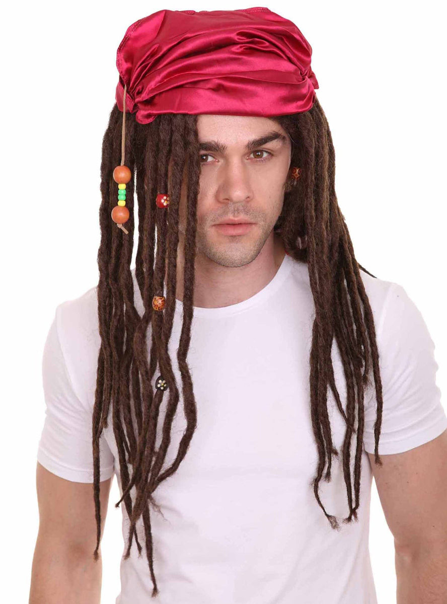 Buccaneer Pirate Mens Brown Dreadlocks Costume Wig - Alternative Image