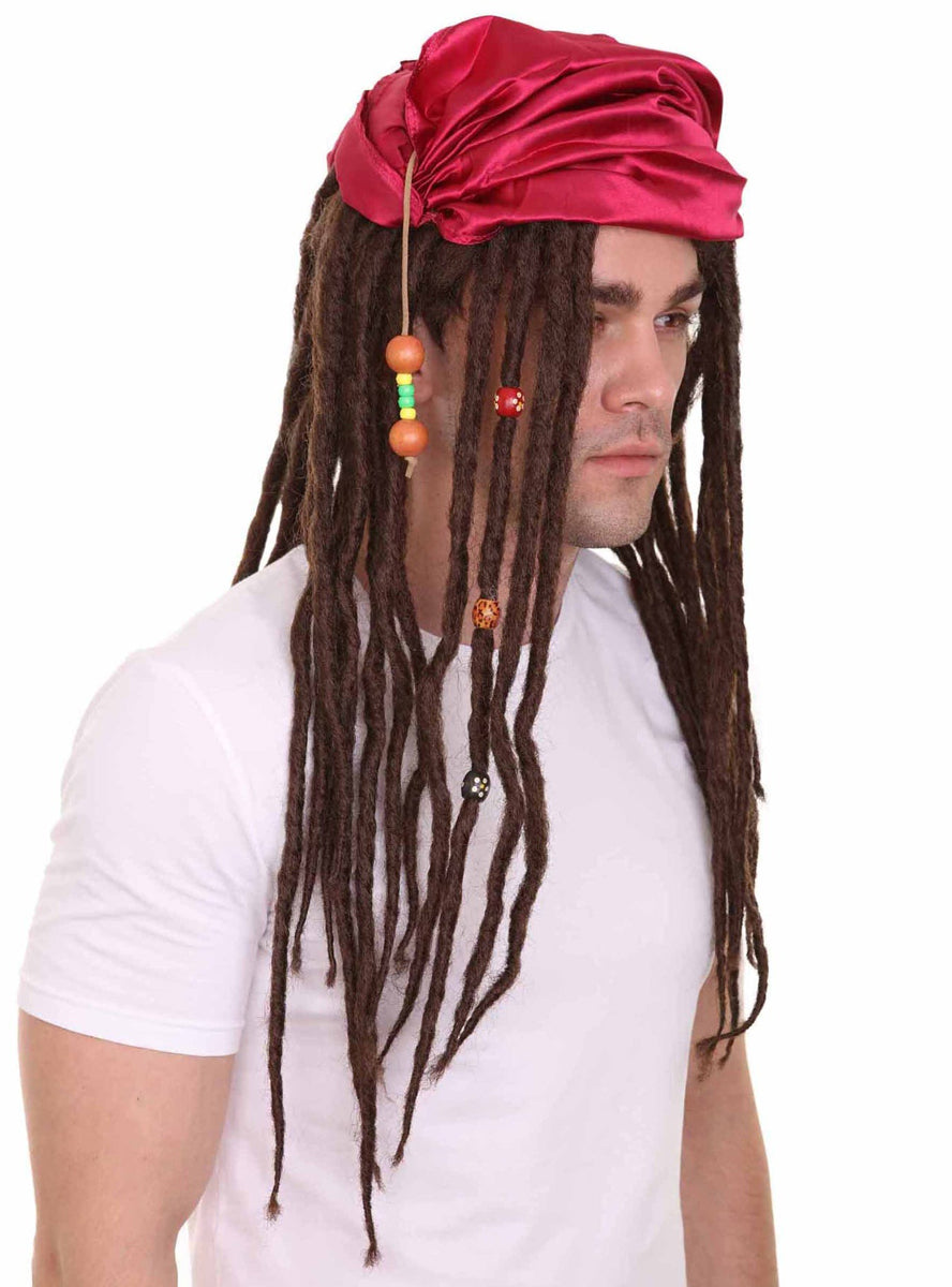 Buccaneer Pirate Mens Brown Dreadlocks Costume Wig - Side Image 4