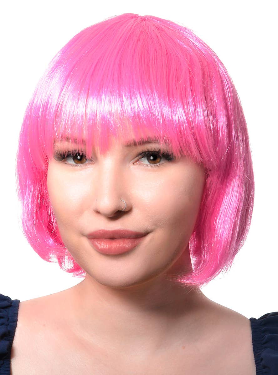 Image of Short Pink Women's Bob Costume Wig with Fringe