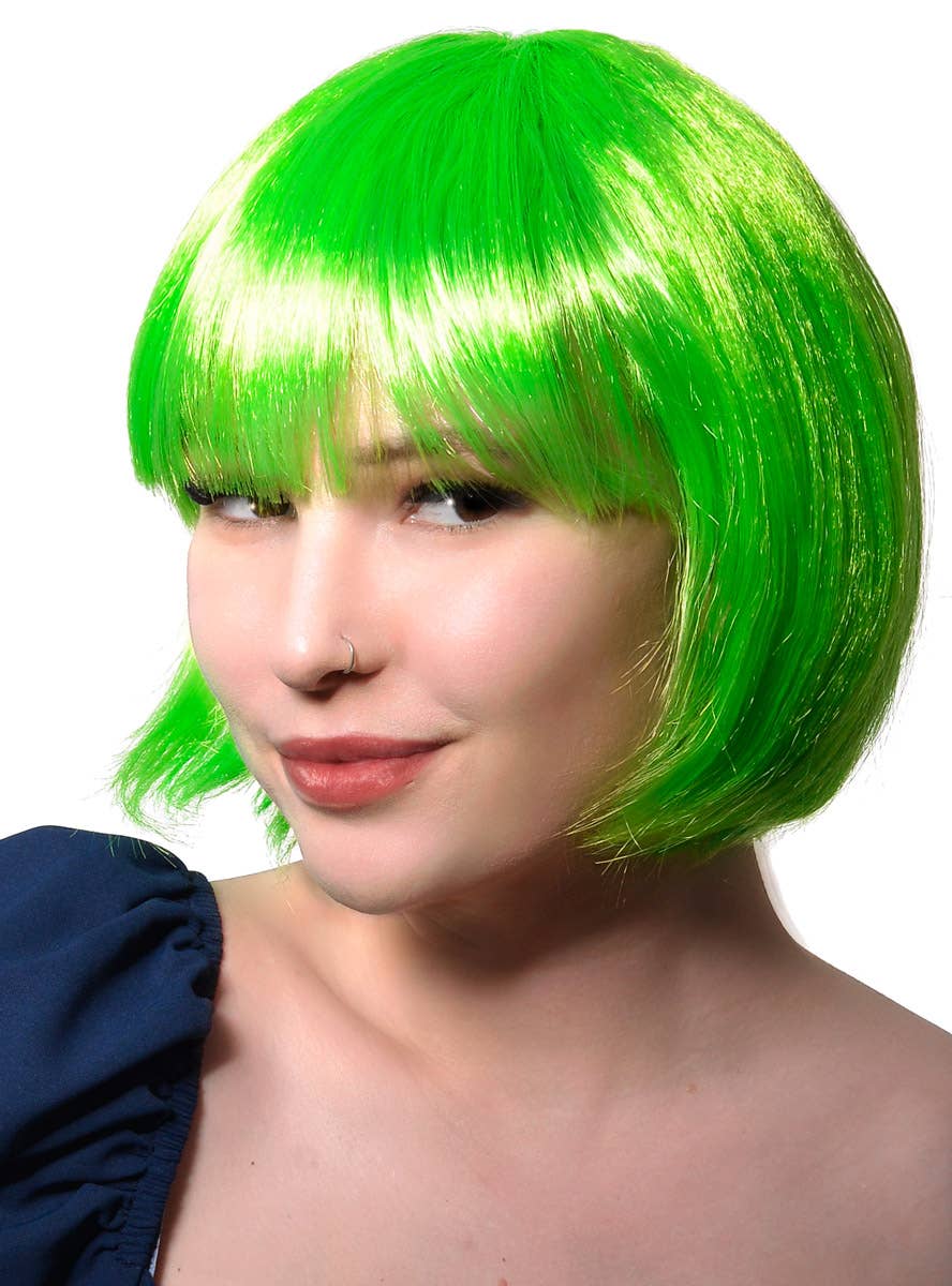 Image of Short Green Women's Bob Costume Wig with Fringe