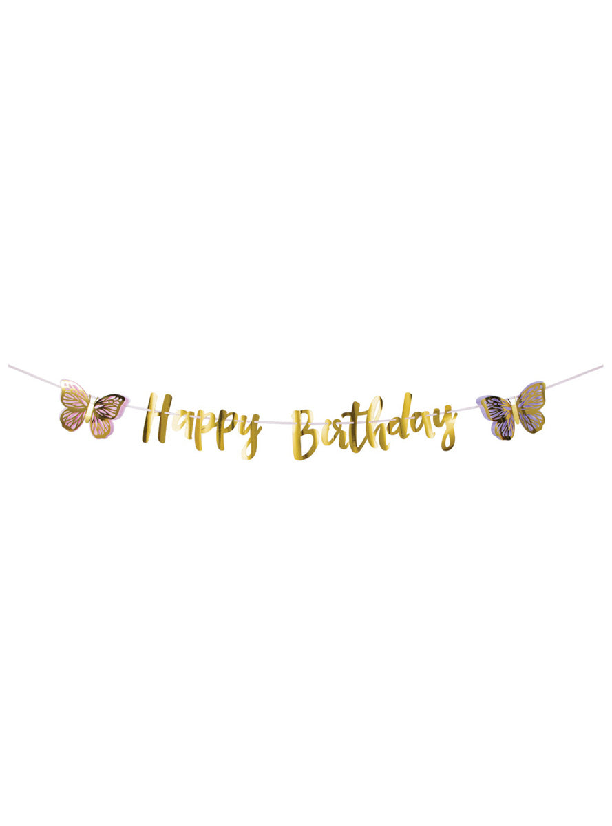 Butterfly Shimmer Happy Birthday Banner – Main Image