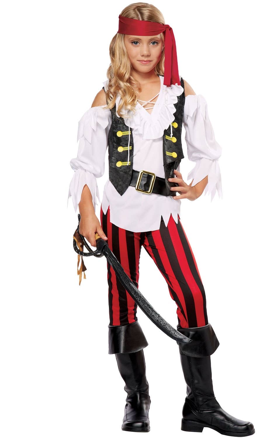 Girls Pirate Posh Black White And Red Costume Image 1