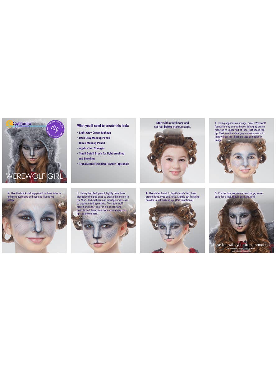 California Costumes Girls Grey Werewolf Halloween Costume Makeup Booklet Image