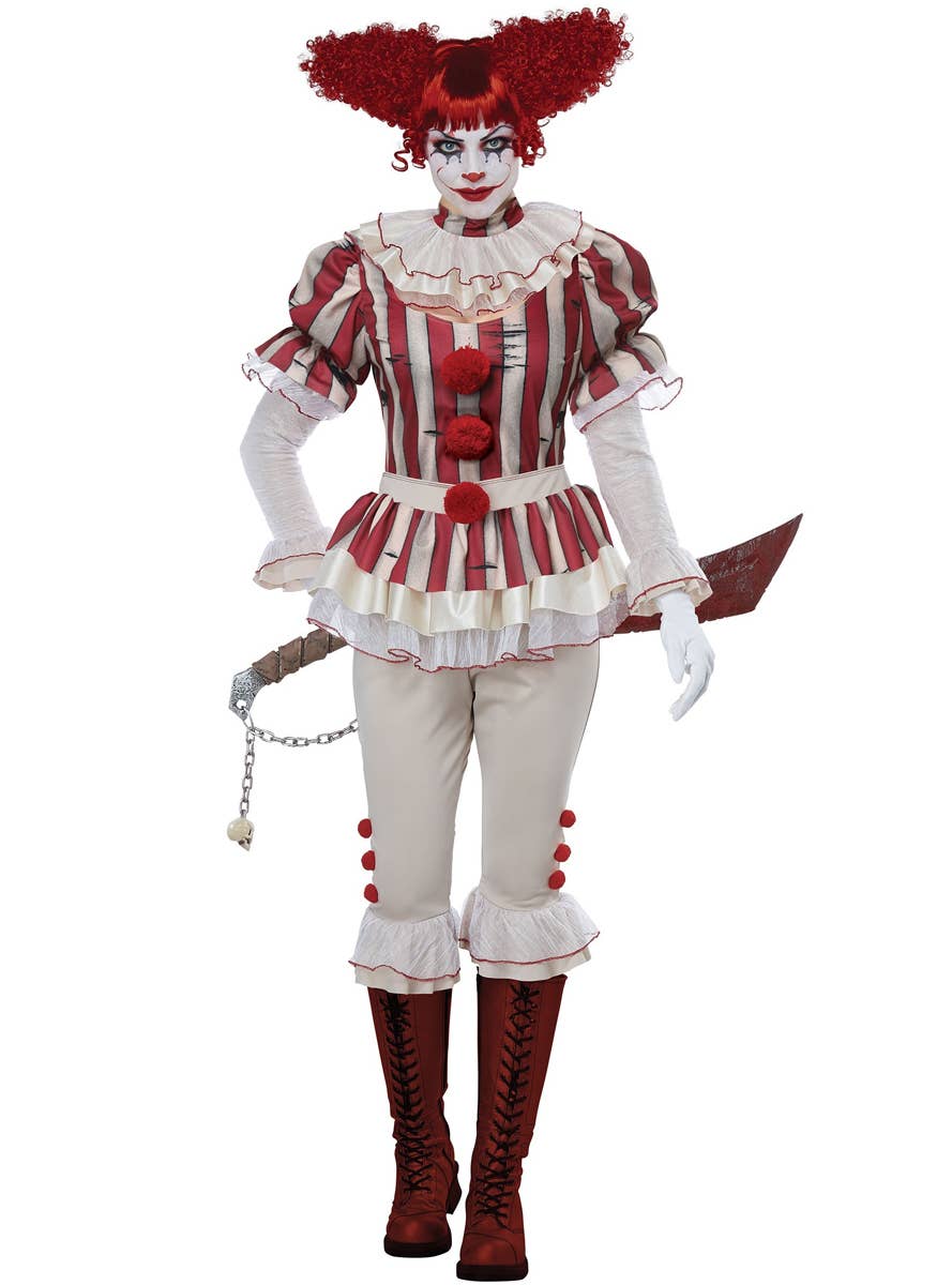 Deluxe Women's Sadistic Clown Halloween Fancy Dress Costume Main Image