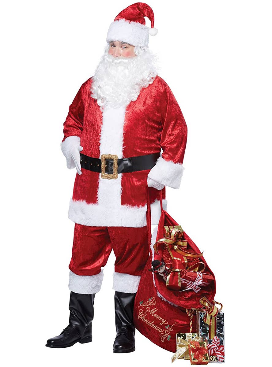 Men's Santa Suit Classic Velvet Father Christmas Costume Front