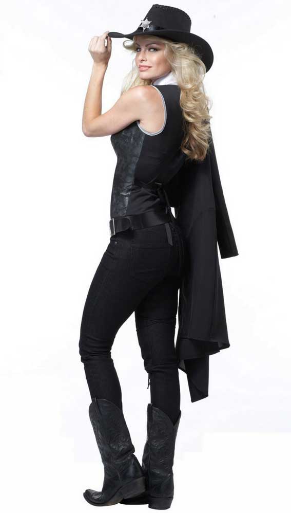 Womens Deluxe Sheriff Fancy Dress Costume - Back Image