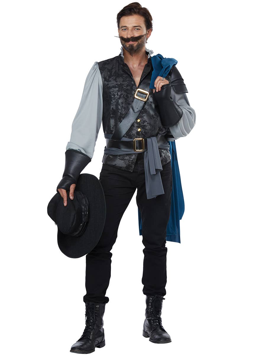 Deluxe Men's Blue French Musketeer Costume - Alternative Image 1