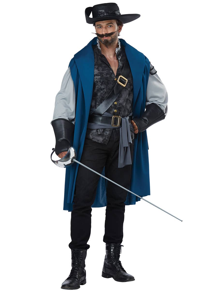 Deluxe Men's Blue French Musketeer Costume - Main Image