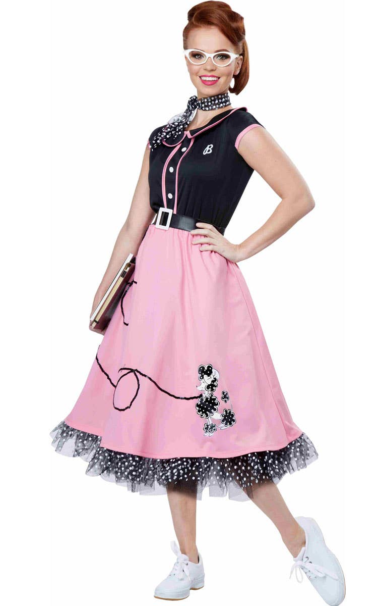 Women's Pink and Black Poodle 50s Skirt Retro Costume - Main Image