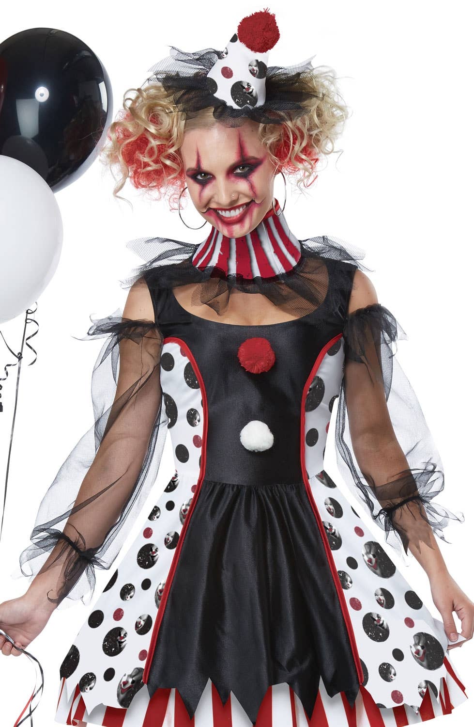 Twisted Women's Clown Evil Halloween Fancy Dress Costume Close Up Image