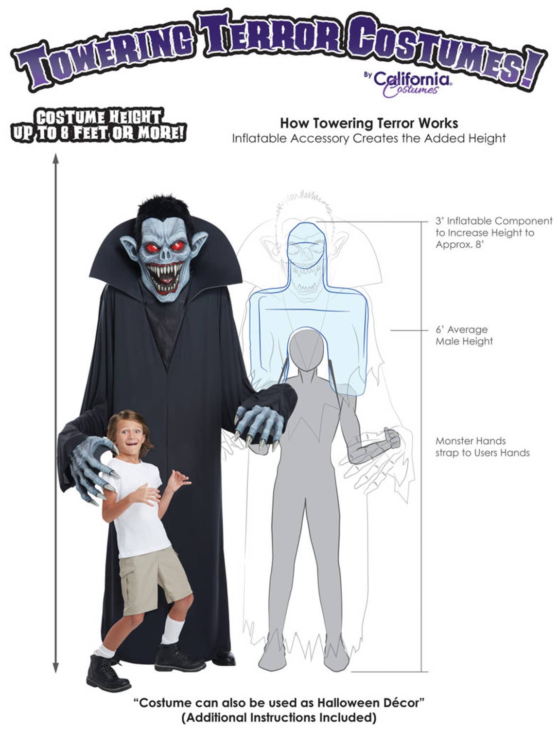 Towering Terror 8ft Adult's Dracula Vampire Haloween Costumes and Decoration View 4