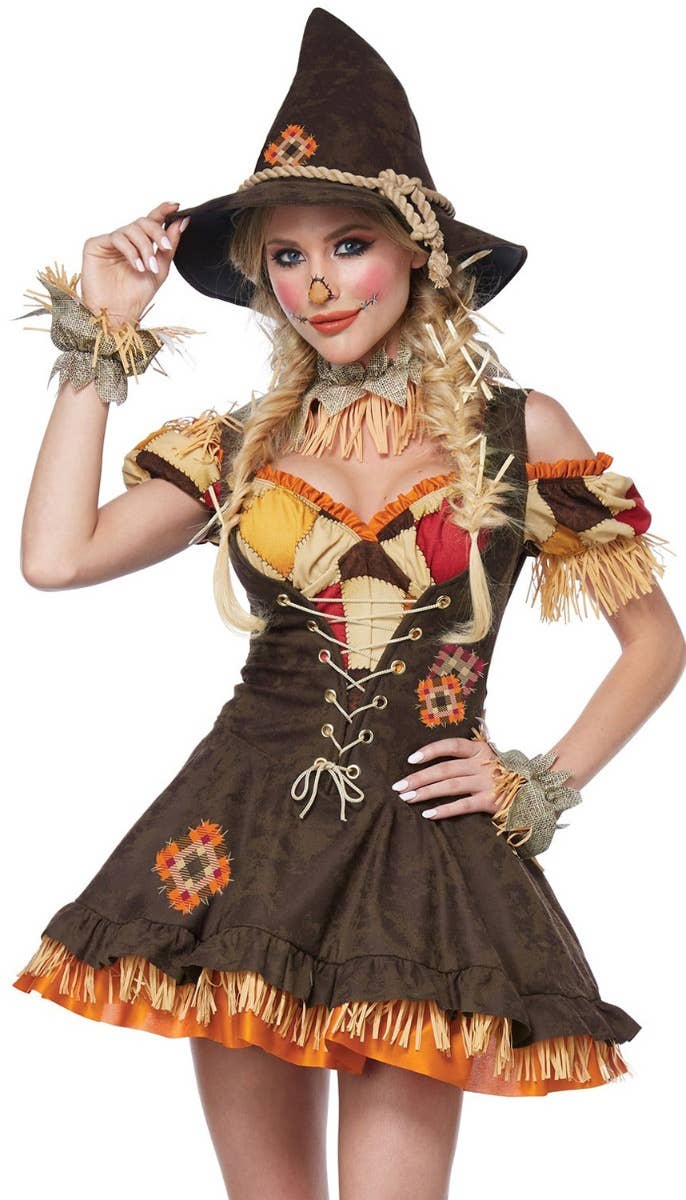 Women's Sexy Sassy Scarecrow Deluxe Fancy Dress Costume Alternative View 1