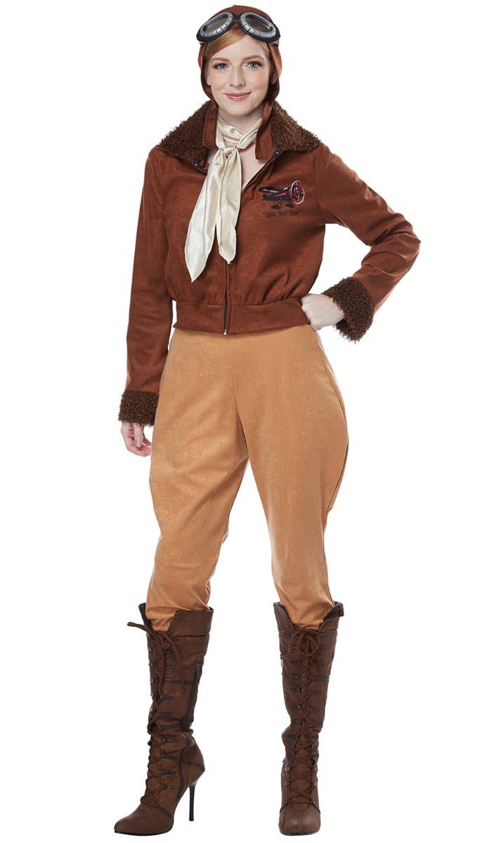 Women's Aviator Pilot Amelia Earhart Fancy Dress Costume - Main Image