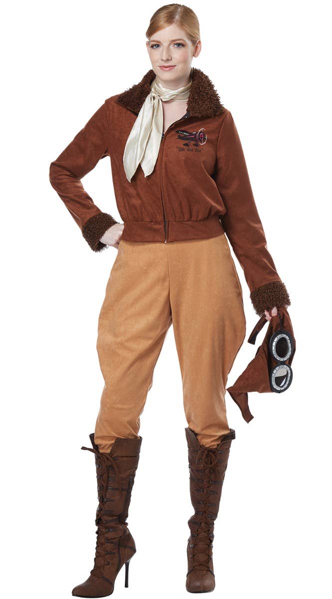Women's Aviator Pilot Amelia Earhart Fancy Dress Costume - Alt Image