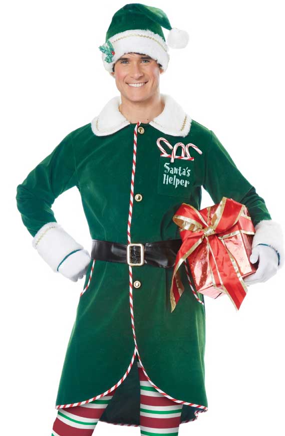 Men's Green Workshop Elf Christmas Costume Close