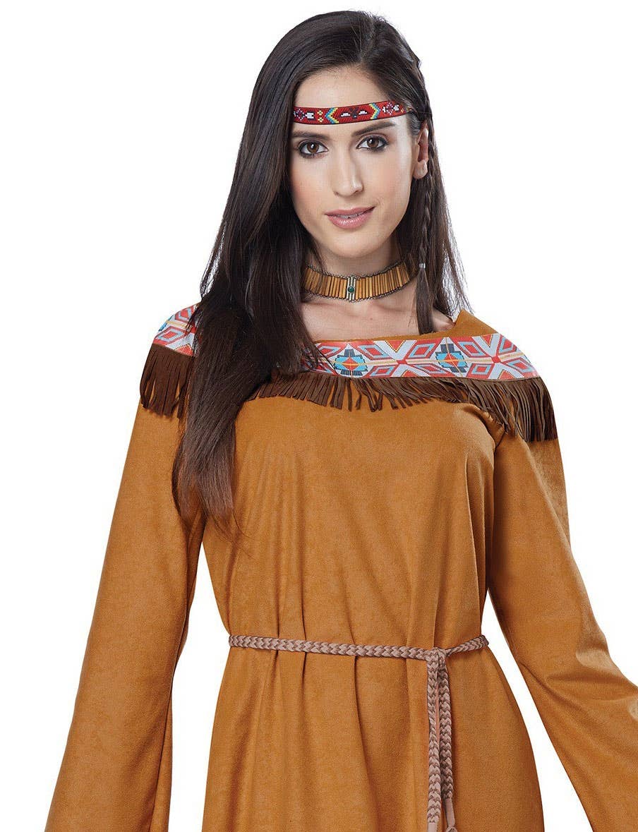 Classic Native American Womens Fancy Dress Costume - Close Image
