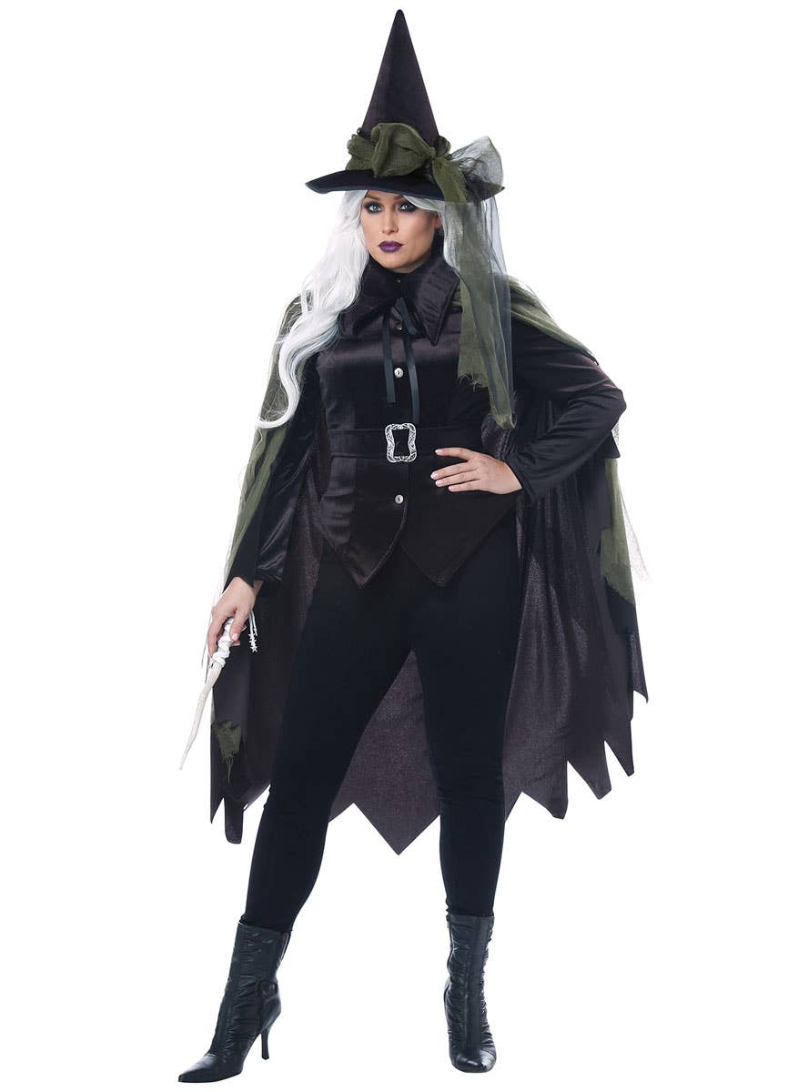 Plus Size Women's Green Gothic Witch Halloween Fancy Dress Costume Alternative Image